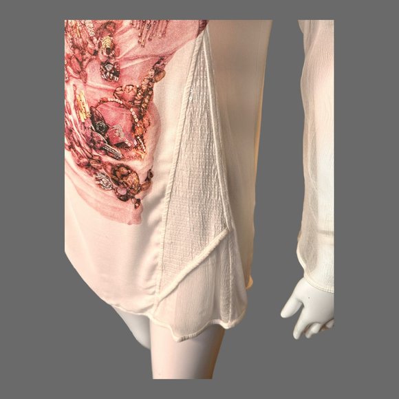 ELISA CAVALETTI EMBELLISHED PRINT DROP SLEEVE TOP (SZ XS / SM) - Picture 7 of 15